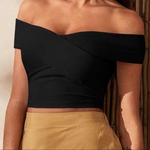 Black off the shoulder crop top